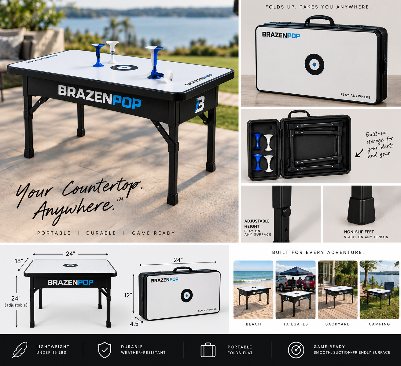 BrazenPop portable folding game table concept